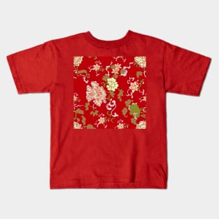 Gorgeous Red Color Pink Rose Seamless Floral Pattern Kids T-Shirt